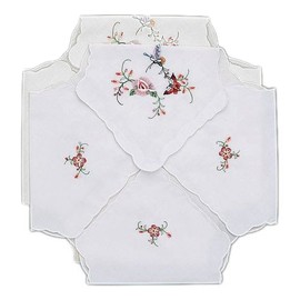 Bread Basket Liners Bun Warmers White Perma-Press Cloth with Butterfly Embroidery 18 x 18 Inch (Set of 2)