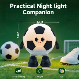 Soccer Gifts Night Light for Kids,7 Colors Rechargeable Cute Soft Silicone Touch Lamp with Timer, Dimmable Nursery Night Lights Glowing Football Decor Stuff, Soccer Fans Gift for Boys Girls (RGB)