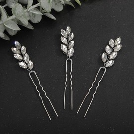 Rumtock 3pcs Rhinestones Beads Silver Hair Pins for Women Girls Wedding Bridal Vintage Hair Styling Jewelry (Silver)