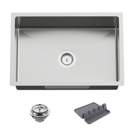 Kitchen And Bar Sink, 27x18 Inch Stainless Steel Undermount Modern Single Bowl Kitchen And Bar Sink Combo-Silicon Mat,Drain Strainer Set Compatibility With Various Kitchen&Bar Style