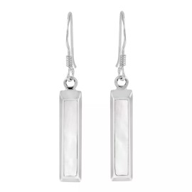 AeraVida Simplicity Dangle Bar Synthetic White MOP Sterling Silver Earrings
