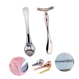Baluue Beauty Scoop for Eye Massage Portable Makeup Spoon Zinc Alloy T-shaped Stick Set