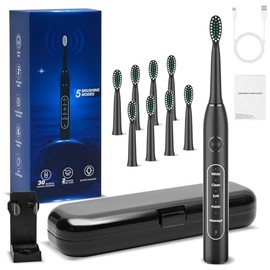 Cepillo de dientes eléctrico portátil para adultos sonicare-8 cabezales de cepillo de repuesto suave, 5 modos de limpieza, IPX7 impermeable, recargabl