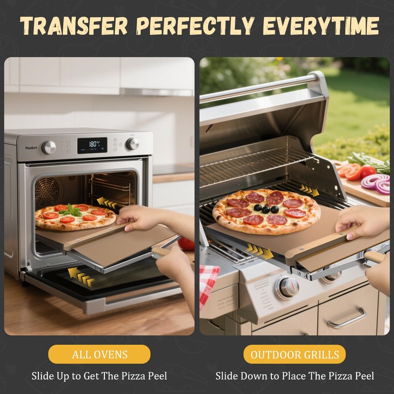 Sliding Pizza Peel, large Pizza Peel Metal Sliding Tray 15"