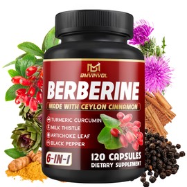 Berberine, Ceylon Cinnamon, Turmeric, Milk Thistle, Artichoke, Black Pepper - 120 Capsules for Digestion, Immunity [4-Month Supply]