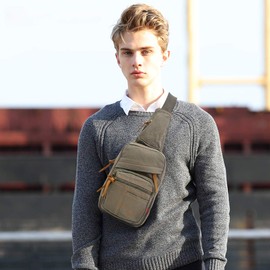 FANDARE Sling Bag Shoulder Bag School Travel Messenger Chest Bag Backpacks Chest Bag Men Women Canvas, Green Army, L, Leisure Backpack