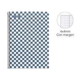 Miquelrius - Exercise book 4 x 4 mm, folio format (215 x 309 mm), 80 sheets of 90 g/m², 4 x 4 mm grid with margin, spiral binding, hard cover, blue chessboard design