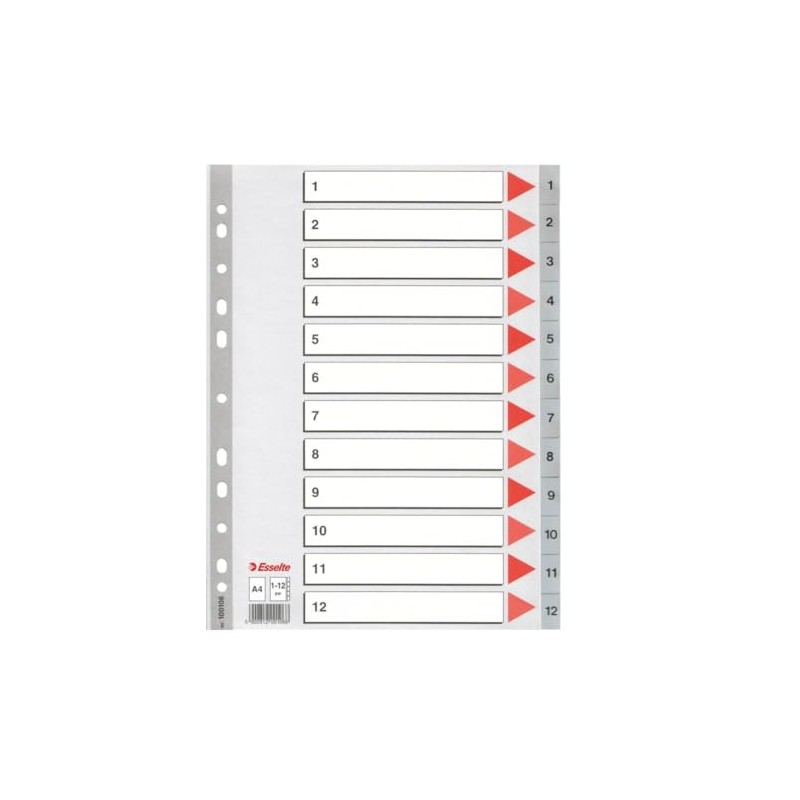 Esselte A4 Polypropylene 1-12 Part Indices - Grey