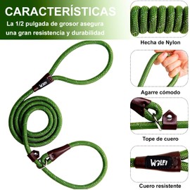 Wolfi Correa para Mascota Duradera, Correa Resistente y cómoda para Perro, Correa de Entrenamiento para Perros Grandes y Medianos, Ajustable de Nylon (Verde)