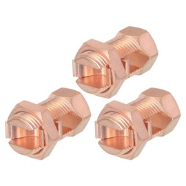 sourcing map Split Bolt Connector Brass Copper 35mm Grounding Clamps with 22mm Matching Hex Nut for Completing Ground Bonding to Bare Wires Pack of 3