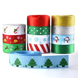 KUUQA 12 Pieces Printed Ribbons for Christmas Decoration,DIY,Gift Wrap,25 mm Wide 60 yd (12x5yd) A Variety of Designs
