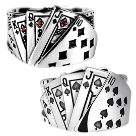 NHPY Set of 2 Playing Card Rings Men's Rings Stainless Steel Rings Silver Matt Polished Celtic Knot Vintage Rings Engraved Gothic Biker Rings Set for Men