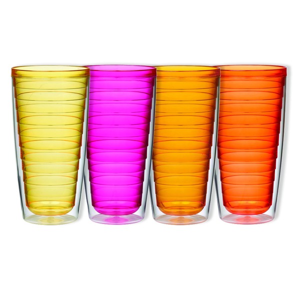 Boston Warehouse Insulated Plastic Tumblers, 24-Ounce, Set of 4, Sunset Collection