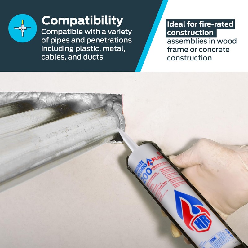 HoldRite HydroFlame 200 Firestop Sealant, 10.3 Ounces, Elastomeric Water Based,