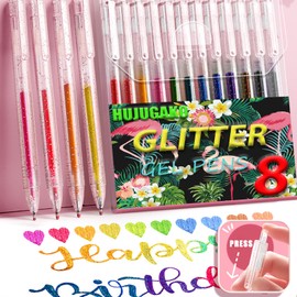 HUJUGAKO 18 Color Glitter Gel Pens for Adult Coloring Books, Glitter Pens 300% More Ink Glitter Gel Pen Set for Drawing Doodling Journaling Craft Art Supplies