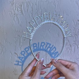 YYaaloa Happy Birthday Headbands for Women Christmas Birthday Party Crown Decorations Happy Birthday Princess Crown Rhinestone Happy Birthday (A/B silver, one size)