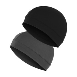 Anseom2 Pack Skull Cap Sweat Cap Cycling Running Hat Black and Grey Beanie Hat Moisture Wicking Skull Caps Soft Helmet Liner Cap Breathable Cycling Under Helmet Hats for Men and Women