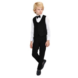 Lilax Boys Formal 4 Piece Dress Shirt, Pants and Tie and Vest Suit Set (Black, 6 Years)