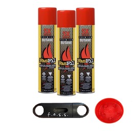 f.e.s.s. Fasfil Ultra-Refined Butane Fuel - Pure-Butane Refill Fluid for Torch with Nozzle Adapter - 5 Plastic Tips to Prevent Leakage - Sulfur-Free Lighter with V Cutter (3, 300 ML)