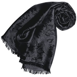 Lorenzo Cana 8905888 Women's Scarf Black Luxury Scarf Elegant Woven in Damask Weave Floral Paisley Pattern Viscose with Silk 55 cm x 190 cm, Anthracite Black