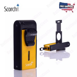 Scorch Torch 3.25 inch Torch Double Flames w. Cigar Punch & Cigar Cutter - Gold