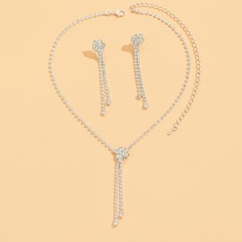 JWICOS Silver Bridal Necklace Earrings Set Crystal Wedding Jewelry Set Rhinestone Choker Necklaces for Women Wedding Long Necklace Wedding Dangle Earrings for Prom Party (Style 6)