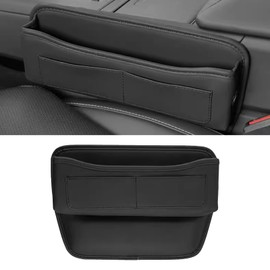 Pvotawp Car Seat Gap Filler Organizer Seat Gap Storage Box, Car Leather Cup Holder Gap Bag, L-Capacity Car Seat Gap Filler Storage Box with Card Holder for Glasses,Phone,Keys Car Accessories(Black)