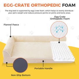 Aeroluxe Dog Bed Large Sized Dogs, XL Orthopedic Dog Bed for Large Dogs, Waterproof Pet Bed with Washable Removable Cover, L-Shaped Pet Couch with Portable Handle 42"x30"x7.5", Beige