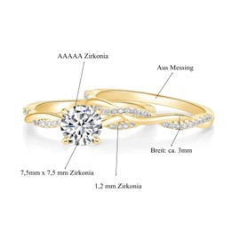 Zakk Engagement Rings for Women 1.5CT Round Cubic Zirconia Twisted Promise Wedding Band Bridal Ring Sets for Her (Gold, Size N 1/2)