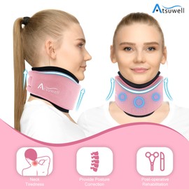 Atsuwell Soft Neck Brace Cervical Collar, Adjustable Neck Support Brace with Removable Gel Pack, Reusable Ice Wrap for Correct Posture, Sleeping, Pink