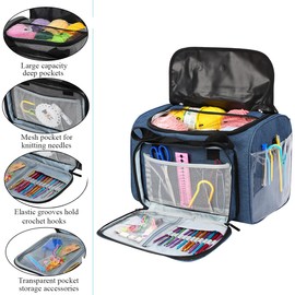 Weabetfu Large Crochet Bag Knitting Bags and Totes Organizer Huge Yarn Bag Storage for Crocheting Knitter,Crochet Hooks,Knitting Needles Kit,Supplies,Yarn - Ideal Crochet & Knitting Gift(Blue)