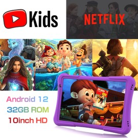 PRITOM 10 inch Kids Tablet Android 12 Tabletas 32GB, Quad-Core, 6000mAh, Large HD IPS Display, WiFi 6, Dual Camera, Bluetooth, Toddler Tablet for Kids Age 3+, Purple