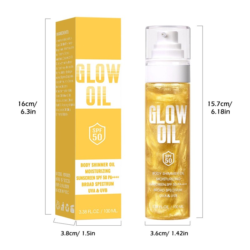 Sunscreen Body Glow Oil【SPF 50】【Lightweight】【Natural Ingredient】Shimmer Broad Spectrum Shimmer Sunscreen