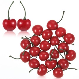 Eldraqth 50pcs Red Artificial Cherries, Fake Mini Cherries Fake Fruit Decor Simulation Lifelike Fruit Cherry Ornament Cherry Model for Party Bowl Home Kitchen Photography Props Craft Supply