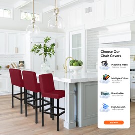 Bar Stool Slipcovers, Pack of 4, Bar Stool Chair Covers, Stretch Chair Cover with Backrest, Bar Stool Covers, Washable Dining Room Chair Covers, High Bar Stool, Chair Covers for Bar Counter Cafe (Wine