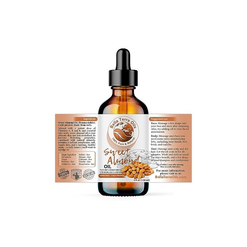Aceite de Almendras Dulces Orgánico Sweet Almond Oil, Cold-Pressed, Unrefined,