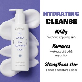 DEWYTREE Hi Amino All Cleansing Milk - Hydrating Facial Cleanser for Sensitive Skin | Amino Acid Face Lotion Oil Cleanser Korean Exfoliating Face Wash | Face Cleanser for Women & Men (6.76fl oz)