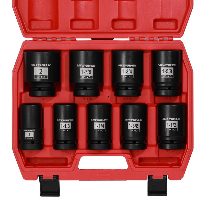 MIXPOWER 9PCS 1"Drive Impact Deep Socket Set, 6 Point, 1"