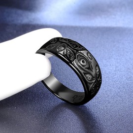 UNAPHYO Stainless Steel Evil Eye Ring Antique Silver Eye of God Ring Band Vintage Cool for Women Men Black Size 7