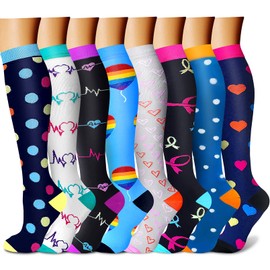 Calcetines de compresión para mujeres y hombres, 15-20 mmHg, mejor médico, enfermería, para correr, atletismo, venas varicosas, viajes, 018 azul marino/gris/negro/azul/azul marino/blanco/negro/azul, Small-Medium