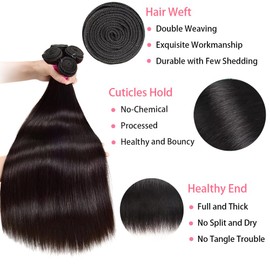 Wlily Straight Bundles with Closure Human Hair 100% Unprocessed Straight Hair Bundles 26 28 30+20 Inch 10A Brazilian Human Hair with 4X4 HD Lace Closure Free Part