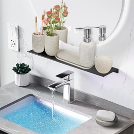 Bathroom Counter Vanity Accessories Set, Bathroom Toothbrush Holder Set, Bathroom Accessories Countertop, Soap Dish, Lotion Dispenser, Toothbrush Holder and Cup, Vanity Tray, Qtip Holder, 6PCS, Beige