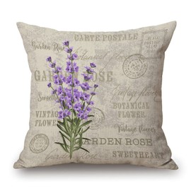 Lavender Pillow Covers 18x18 Farmhouse Decorative, Vintage Composition with Grunge Display and Flowers Throw Pillow Covers for Patio Furniture and Couch