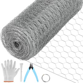 Floral Chicken Wire for Craft, 15.7 Inch x 75 FT Lightweight Galvanized Hexagonal Chicken Wire Netting, Silver Chicken Wire Fence for Garden Poultry Chicken Wire Mesh with Gloves, Wire Ties, Plier