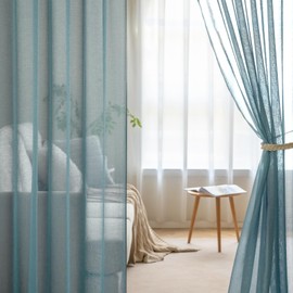 MIULEE Curtains with Ruffle Tape, Set of 2 Curtains, Living Room, Sheer Voile Curtains, Transparent, Bedroom, Dusty Blue, 140 x 175 cm
