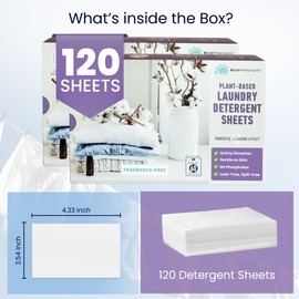 ECOFRIENDS Plant-based Laundry Detergent Sheets, Non-toxic, Hypoallergenic, Biodegradable - 120 Laundry Sheets (Set of 2 Boxes) - Fragrance Free