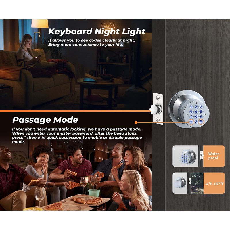Keyless Electronic Entry Door Knob, Keypad Smart Door Knob, Interior