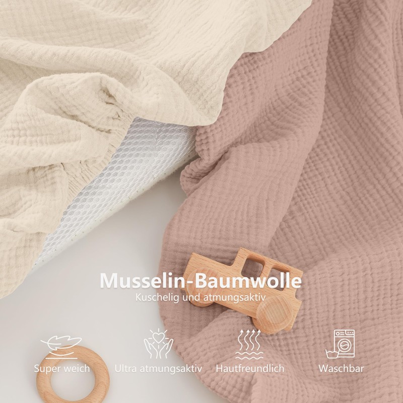 Susurration Muslin Bassinet Fitted Sheet Set of 2, 100% Cotton