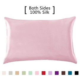 FLCA 100% Mulberry Silk Momme Charmeuse Silk Pillowcase Both Sides Silk Pillow Shams Cover for Skin Health with Hidden Zipper (Pink, Standard)