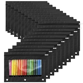 48 Pieces 3 Ring Pencil Pouch Pencil Bag Pencil Zipper Pouches for 3 Ring Binder Pencil Pouch Bulk Pencil Cases with Clear Window for Boy Girl School Office Supplies(Black)